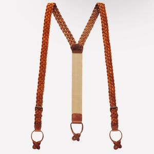 Brown Leather Woven Brass Hardware Men’s Adjustable Suspenders Professional